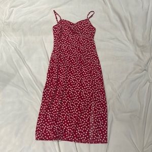 Shein Ditsy Floral Red Dress with Slit